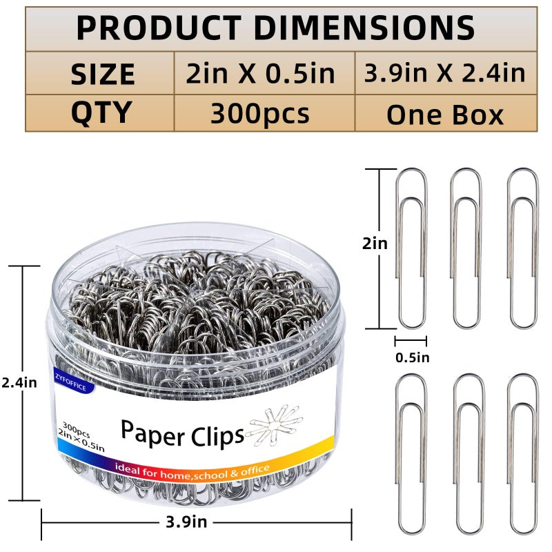 ZYFOFFICE Colored Jumbo Paper Clips  300pcs 2 Inch (50 mm) Paper Clip Paperclips Colorful Clips for Paperwork Ideal for Home  School and Office Use Colored - Image 2